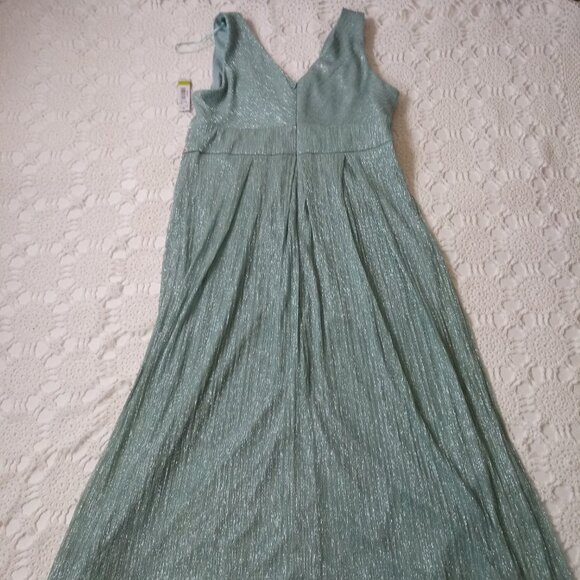 New R&M Richards Maxi Dress Fit Flare Aqua Blue Glitter Empire Waist 14 P Women - Picture 7 of 8